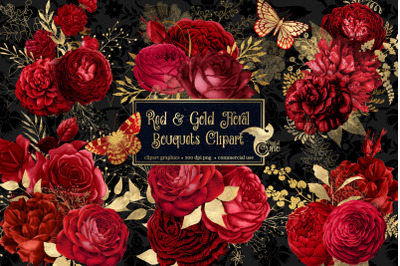 Red and Gold Floral Clipart