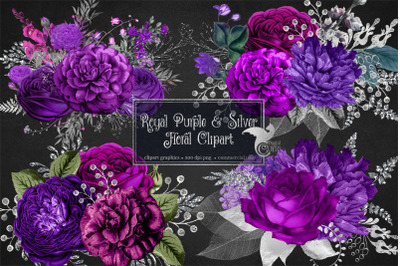 Royal Purple and Silver Floral Clipart