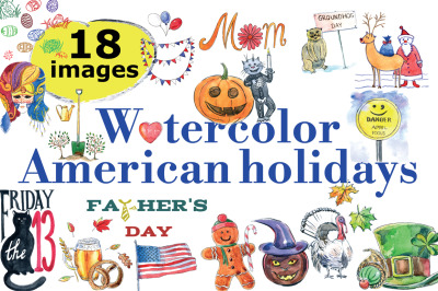 Watercolor American holidays