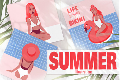 Summer Girls. Vector illustrations.