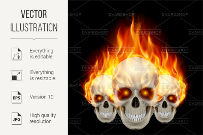 Three flaming skulls