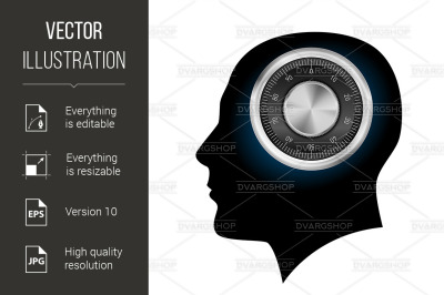 Human head with a combination lock