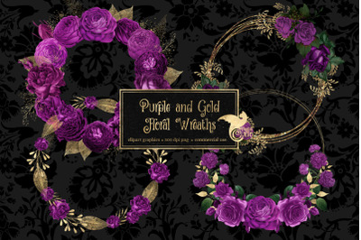Purple and Gold Floral Wreath Clipart