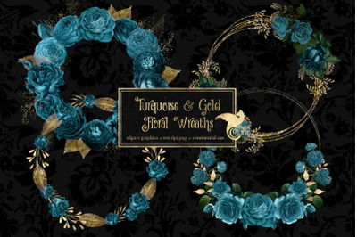 Turquoise and Gold Floral Wreaths