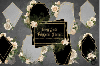 Ivory Floral Polygonal Frames Clipart