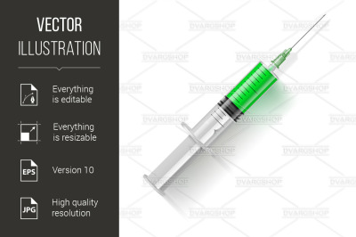 Syringe with green liquid