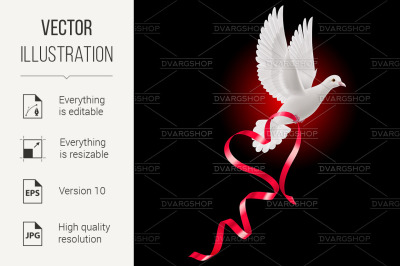 White dove with red ribbon