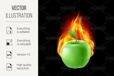 Green apple in the fire