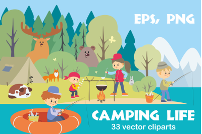 Camping life. Vector cliparts.