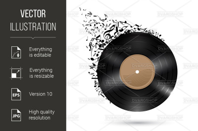 Vinyl disc with music notes.