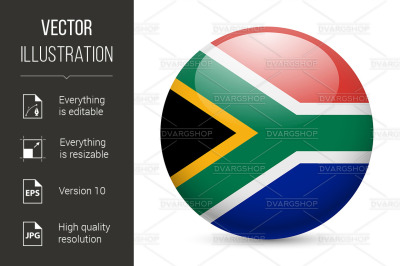 Round glossy icon of South Africa