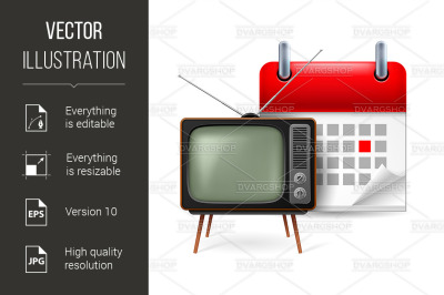 Old TV-set and calendar