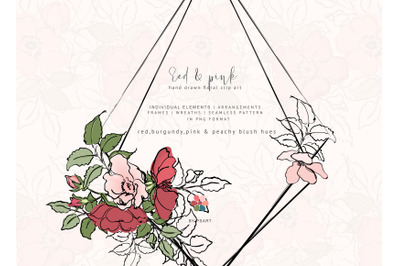 Hand-Sketched Rose Clipart - Arrangements &amp; Individual Elements