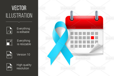 Light blue awareness ribbon and calendar