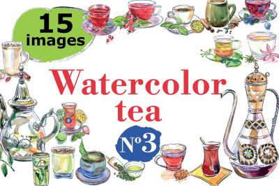 Watercolor tea-3 vector set