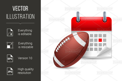 Rugby ball and calendar