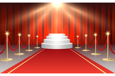 Red Carpet and Round Stairs Podium in Stage Spotlights