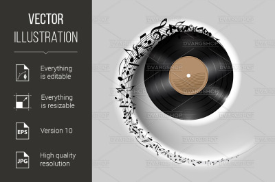 Vinyl disc with music notes.