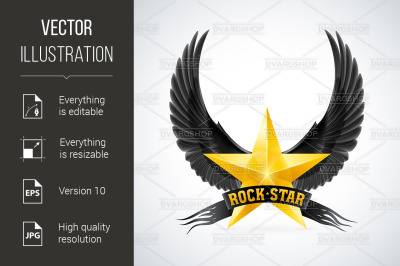 Golden star with Rock Star banner and wings