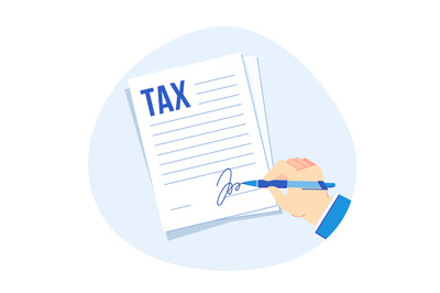 Tax form signing. Corporate taxes report, businesses finance accountin