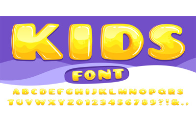 Cartoon chubby font. Kids game alphabet, child cartoons bubble letteri