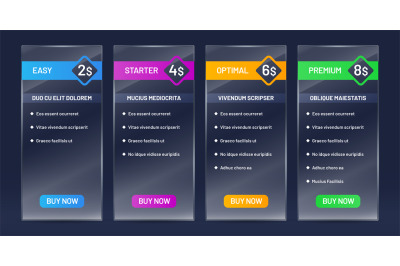 Glassy tariff plans comparison. Tariffs price list, buy banners and we