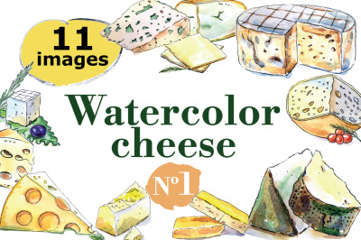 Watercolor cheese vector set