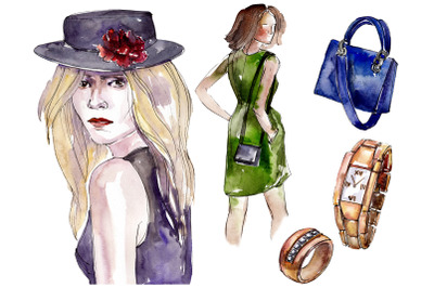 Collection of stylish accessories &quot;Lady&quot; watercolor png