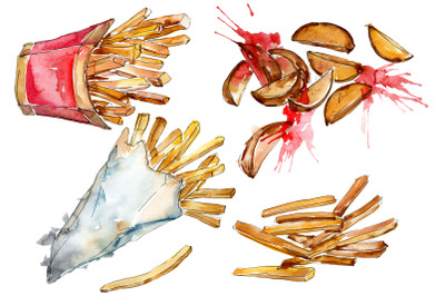 French fries with sauce on Ukrainian watercolor png