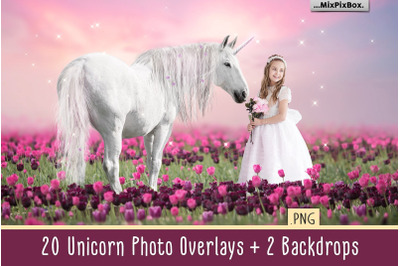 Unicorn PNG Overlays Pack and Backdrops