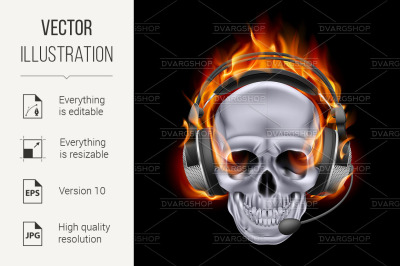 Fiery skull in headphones.