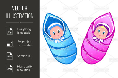 Illustration baby boy and girl