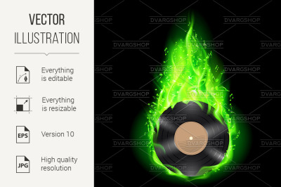 Vinyl disc in green fire.