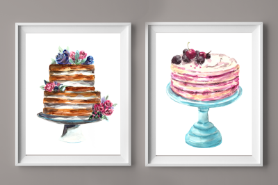 Watercolor Cakes Clip Arts and Prints