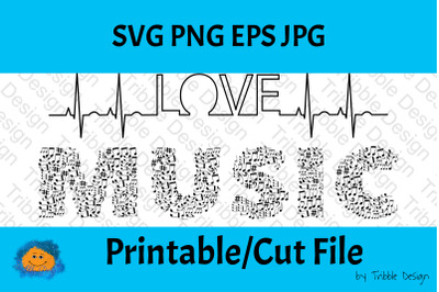 Love Music Heartbeat SVG, Music Notes, Decal, Vinyl, Cut Files, Clipa