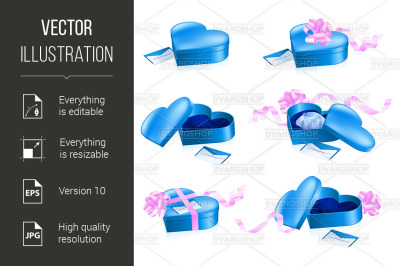 Set of blue boxes in heart shape