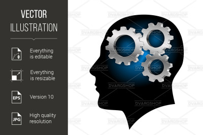 Humans brain with gearwheel inside