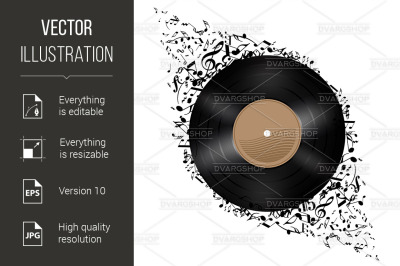 Vinyl disc with music notes.