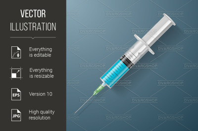 Syringe with blue liquid