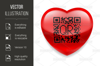 Red heart with QR code