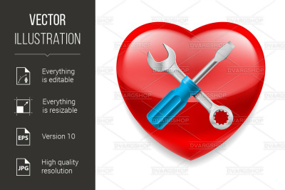 Red heart with tools