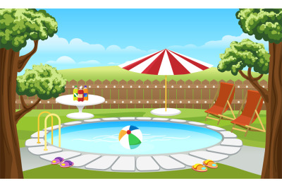 Backyard pool with fence and parasol