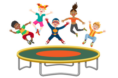 Energetic kids jumping on trampoline