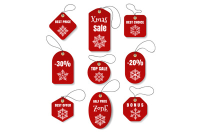 Red christmas holidays tags