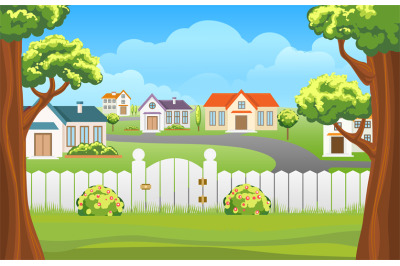 Outdoor backyard background cartoon illustration