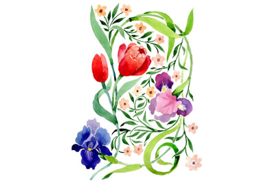 Ornament with irises and tulips watercolor png