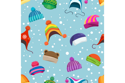 Retro winter hats seamless pattern