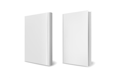 Realistic book cover mockups. Empty white perspective hardcover books