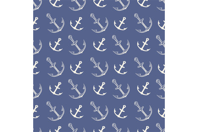 Anchor pattern. Iron heavy silhouette vintage anchors for sea boat and