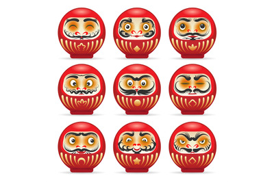 Red daruma japanese dolls set